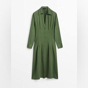 MASSIMO DUTTI Tailored Waist Shirt Dress In Green Billiard